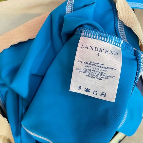 Lands End Bright Aqua Blue Strappy Modest Tankini Swim swimsuit top womens 8 M - Picture 9 of 9